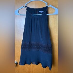 Ann Taylor Silk Blouse Lace Detail Sleeveless Black Size 10